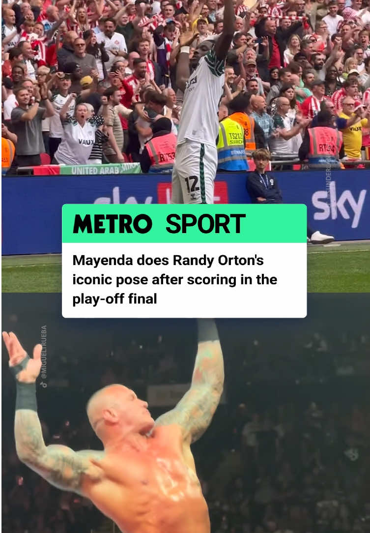 RKO OUTTA NOWHERE 🐍 Sunderland’s Eliezer Mayenda did Randy Orton’s iconic pose after his EFL play-off final goal against Sheffield United as he helped his side win promotion to the Premier League.   🎥/ @Sunderland AFC @migueltrueba  #sunderland #sunderlandafc #safc #haway #hawaythelads #PremierLeague #epl #championship #eflchampionship #playoff #playofffinal #efl #eflplayoffs #eflplayofffinal #sunderlandvssheffield #sheffieldunitedvssunderland #mayenda #eliezermayenda #randyorton #randyortonpose #pose #WWE #wwetiktok #wwerandyorton #randyortonwwe #football #footballtiktok #footballnews #metro #metrosport #metrosportuk 