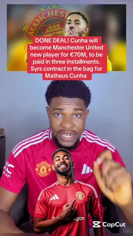DONE DEAL! Cunha will become Manchester United new player for €70M, to be paid in three Installments. 5yrs contract in the bag for Matheus Cunha #manchesterunited #cunha #wolves #footballtransfers 