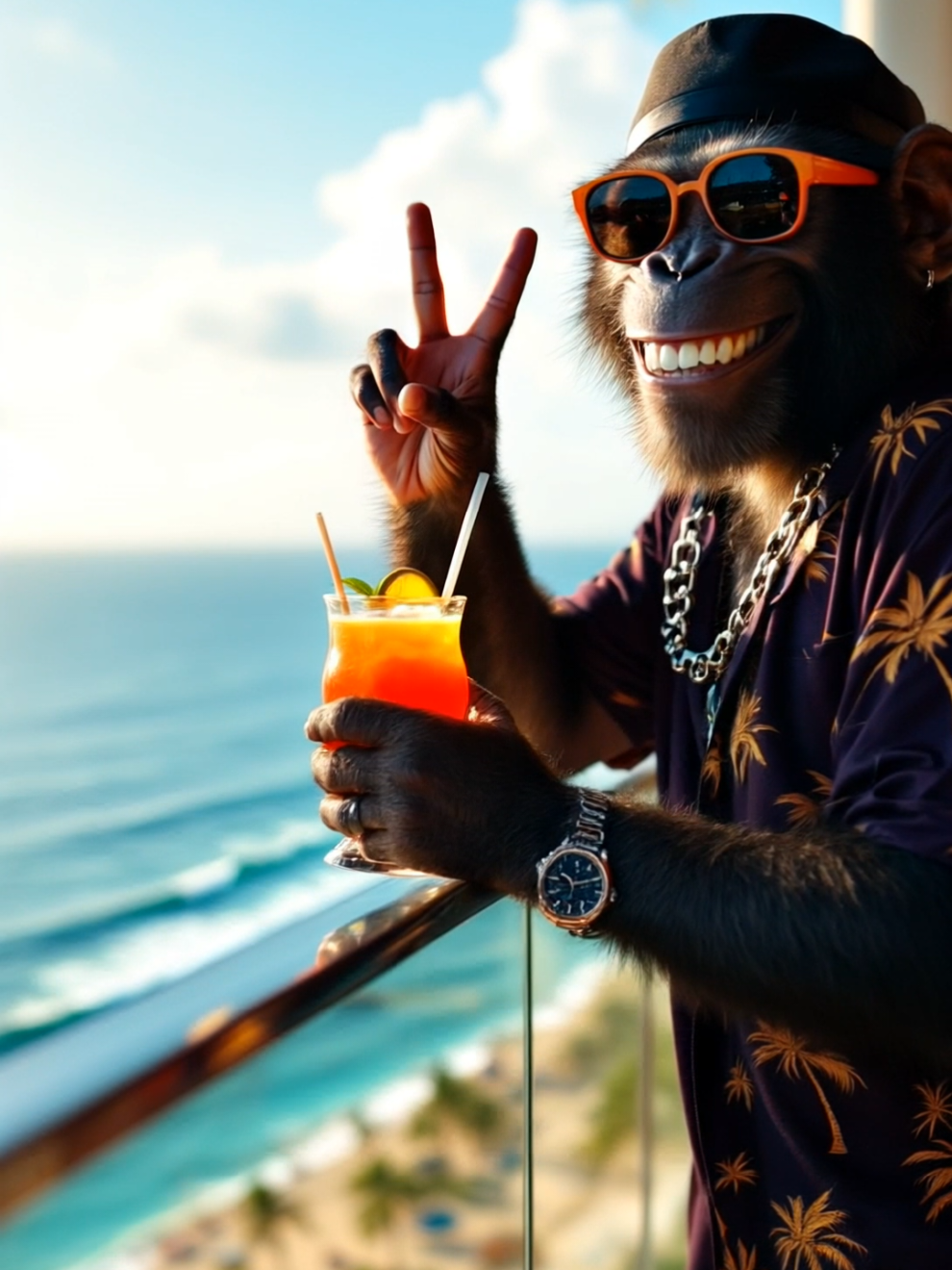 Can't wait for summer sun ☀️✌️ #fouryou #ai #monkey #rasta #bobmarley #sun #Summer #vibes #animalsoftiktok #chill #tropical 