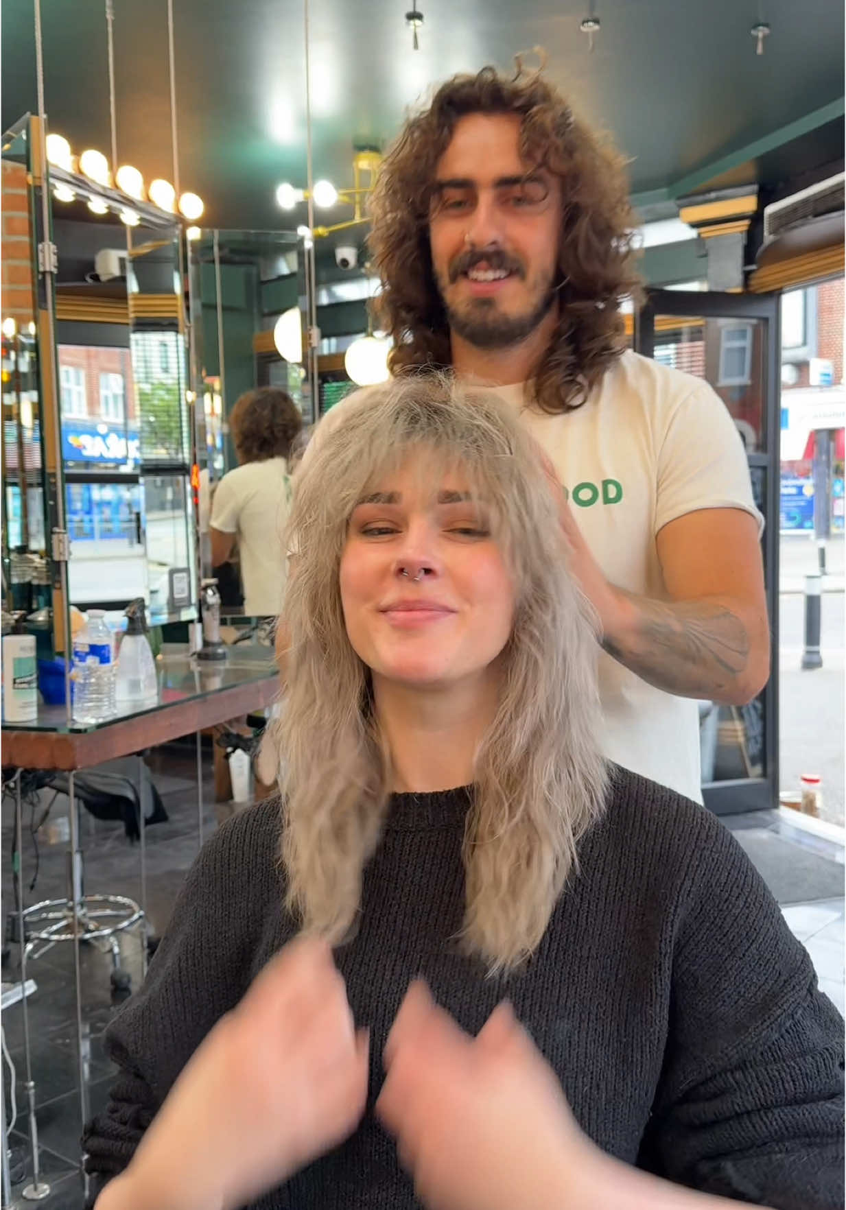 A jet lagged day at work 😎✂️ #fyp #hair #haircut #70s #hairtransformation 