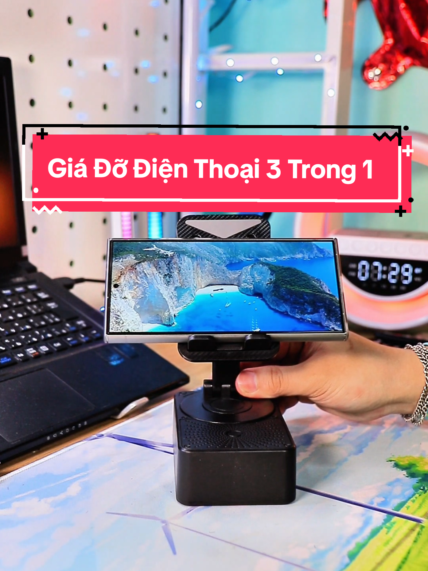 Giá đỡ điện thoại 3 trong 1, tích hợp loa Bluetooth, sạc dự phòng #giadodienthoai #giadodienthoaixoay360 #giado3in1 #phukiendienthoai #xuhuong #xuhuongtiktok #thinhhanh #thinhhanhtiktok #galaxyhd 