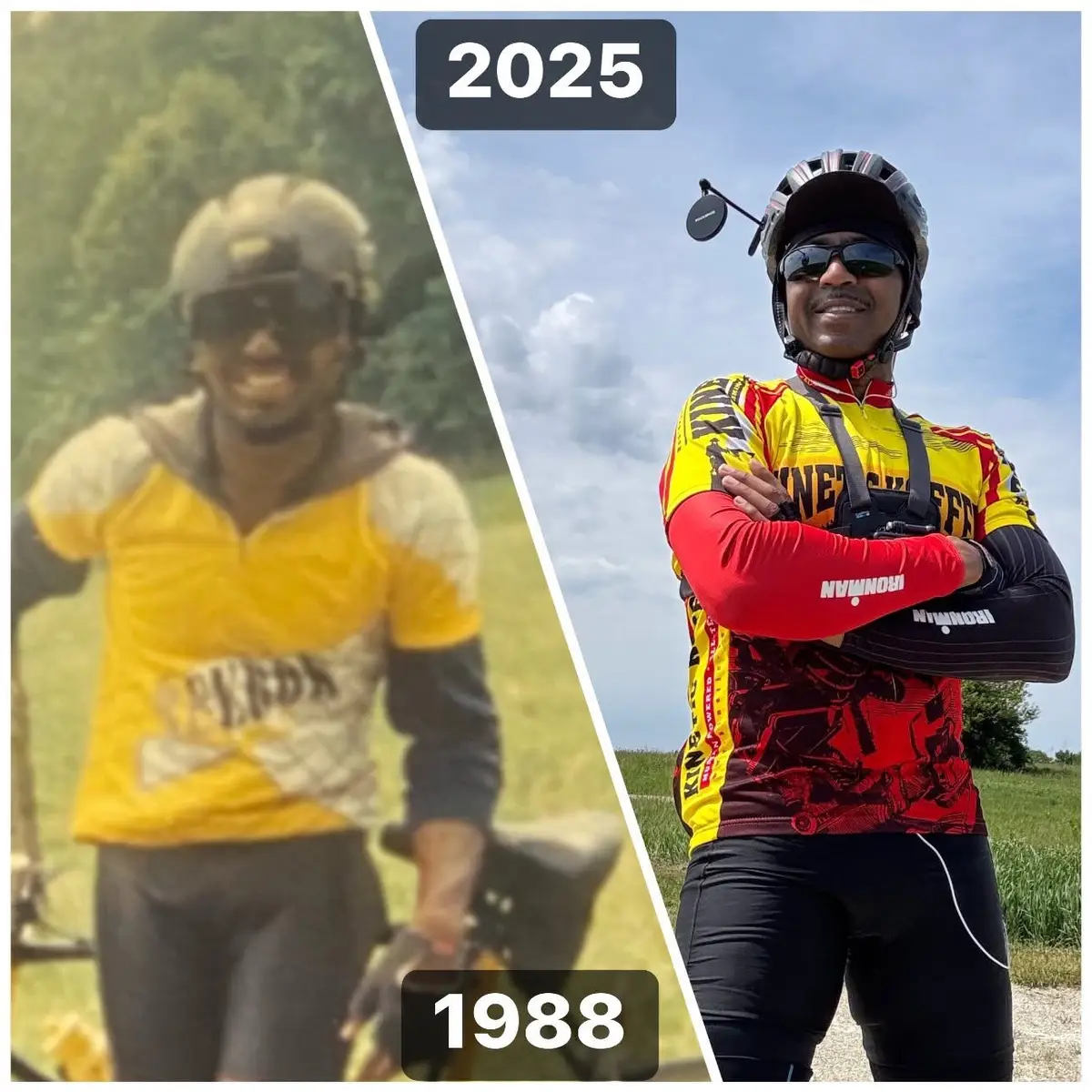 From 1988 to 2025 — Different bike, same fire. I’ve gone from long rides across the United States in my 20s to finishing Ironman races and completing marathons.  Staying active isn’t just about fitness anymore — it’s about longevity, clarity, and honoring who I’ve always been. Every mile, every decade, every ride — I’m still pushing forward, with global roads calling my name.  #VeganPower #EnduranceLife #IronmanMindset #BlackMenRun #FitOver50 #CyclingJourney #WellnessWarrior #ActiveAging #PlantBasedAthlete #RideWithPurpose #HealthIsWealth #LongevityLiving #GlobalCyclist #ThenAndNow #1988to2025 #DisciplinedLife #TriathleteVibes #WholeFoodFuel #AthleteAtEveryAge #AdventureContinues