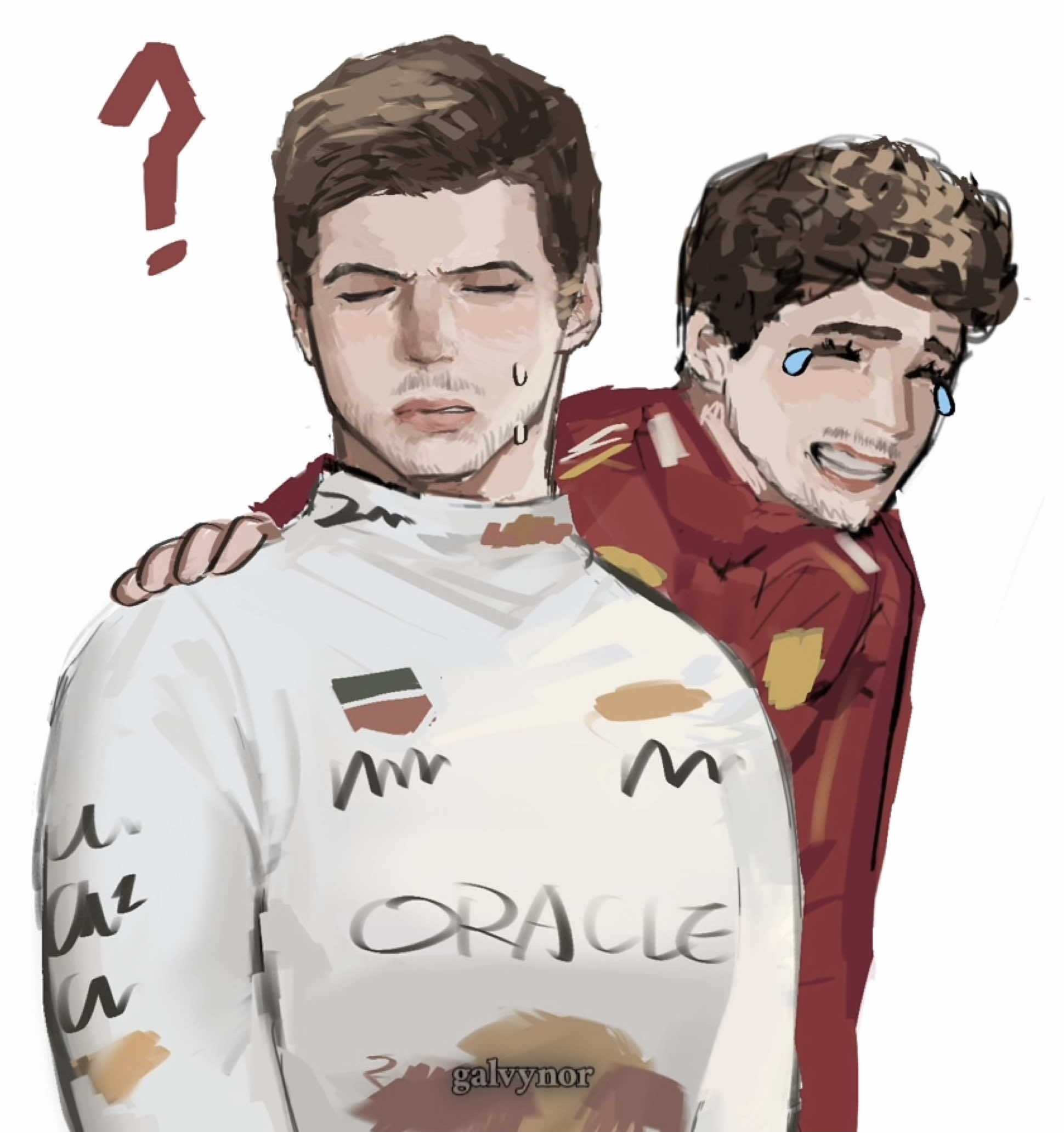 Someone get this man a bra plz🤲 we love white fireproofs we all say in unison  (I never posted my drawings on this account so let's try it and see… #f1 #fanart #fIfanart #maxverstappen #charlesleclerc #kimiantonelli #lestappen #animation