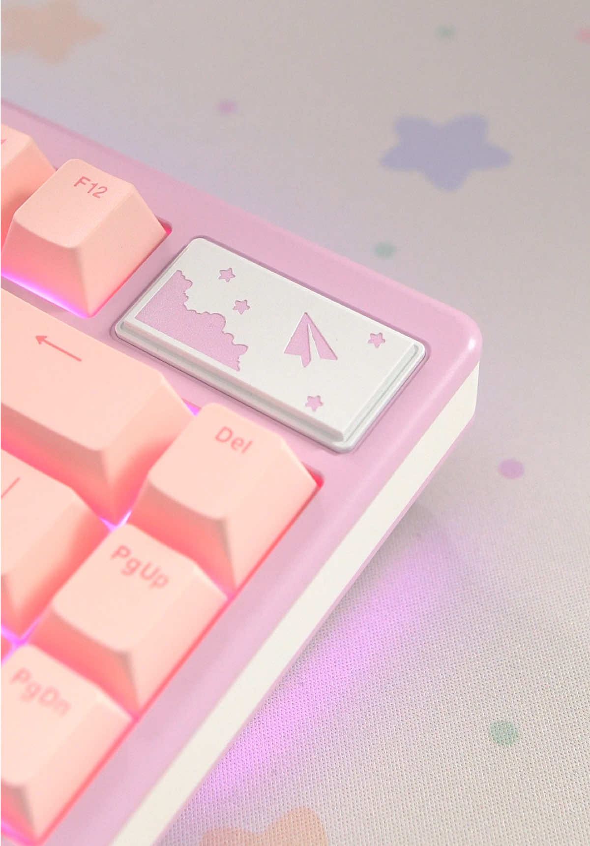 cute & solid 75% prebuild 💖 this keyboard was sent to me by @womierofficial (ad) link in my bio ✨ save 10% with code: ricecloud ☁️ not only did womier an amazing job with the design, the board actually sounds solid stock, thanks to their pink whisper v2 pom switches (only comes with the pink colorway)!  Womier did incorporate their branding on two places on the board but to me it's not too bad, as they are not too loud and blends well with the keyboard. I love the led light strip, which goes around the back to the sides! The 'sandwich' design with alu top, plastic in the middle and alu at the bottom contributes to a balance sound and it might be a good base for a deep build when paired with different switches and keycaps! An uncommon but a welcome surprise is that womier offers an extra plate on their online shop which supports ISO layout! specs: • PC plate • tri-mode • ANSI and ISO support • VIP support • 8000 mAh battery • per-key rgb (south facing) + accent light strip at the back and side #keyboard #mechanicalkeyboard #typing #GamingSetup #desksetup #keycaps 