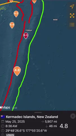 6.8 + 4.8 Earthquake Tonga 5/25/25 #earthquake #tonga #newzealand #volcano #hunga 