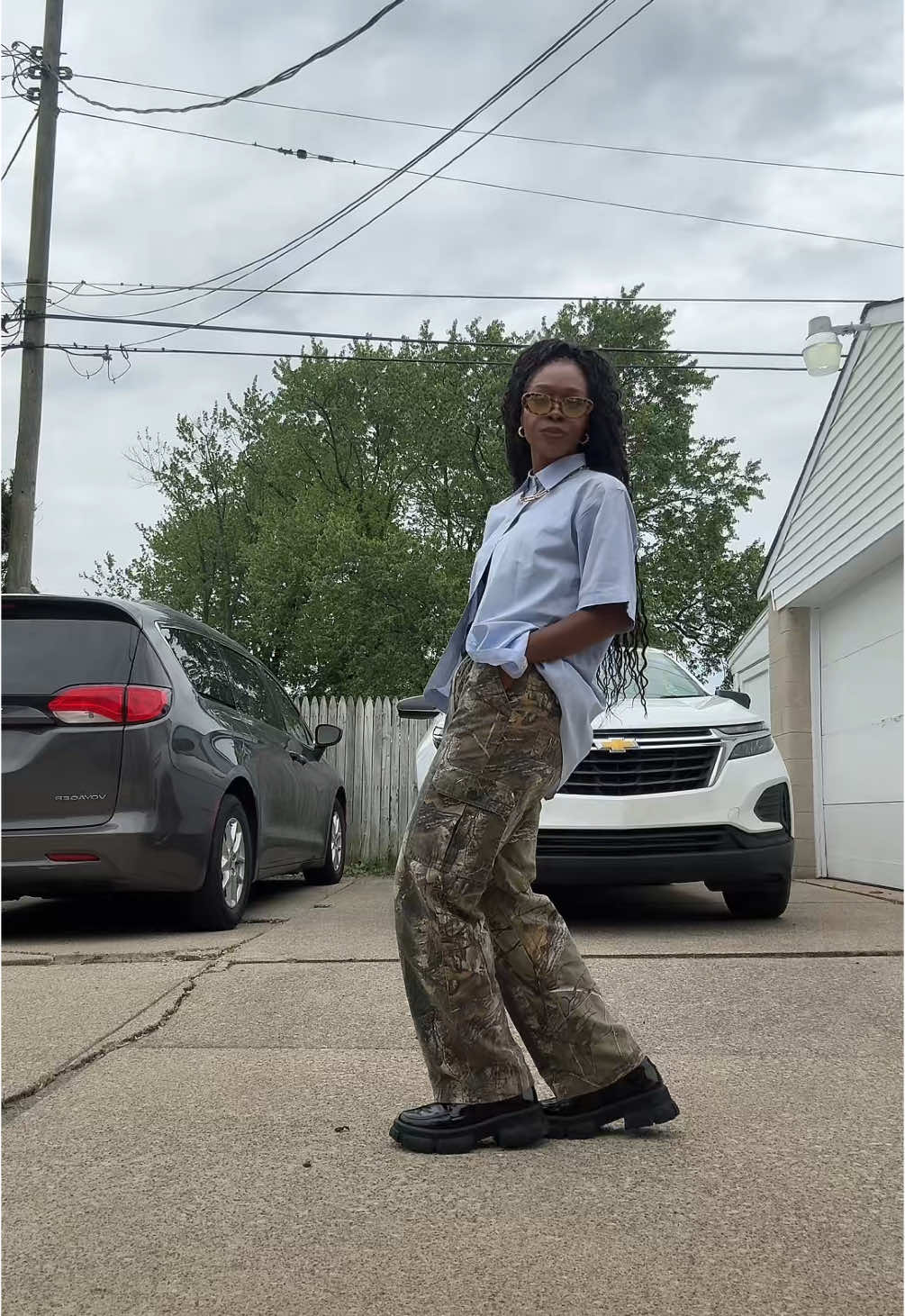 sunday fit check ✅ song: @Tommy Zuko  outfit is all thrifted except  shoes: @Macy’s  here’s your sign to wear what the heck you want! it’ll probably work! 🤷🏾‍♀️ #fitcheck #bohobraids #OOTD #fyp #fashion #fashiontiktok #knotlessbraids #fashiontiktok #camo #sunday #church #churchfit #christianrap