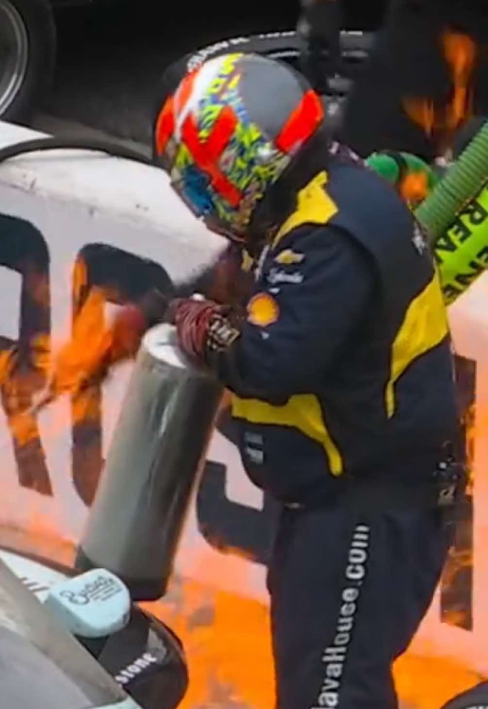Gave us a thumbs up and kept it moving 😳 #indycar #indy500 #indianapolis #racing #cars #fire #oil 