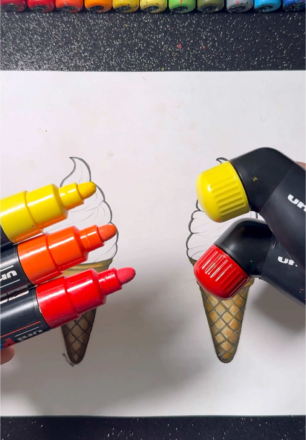 Ice Creams with Different Paint Markers! 🎨✨🤩 Warm Colors! 🔥 #funnyart #icecream #tiktokart 