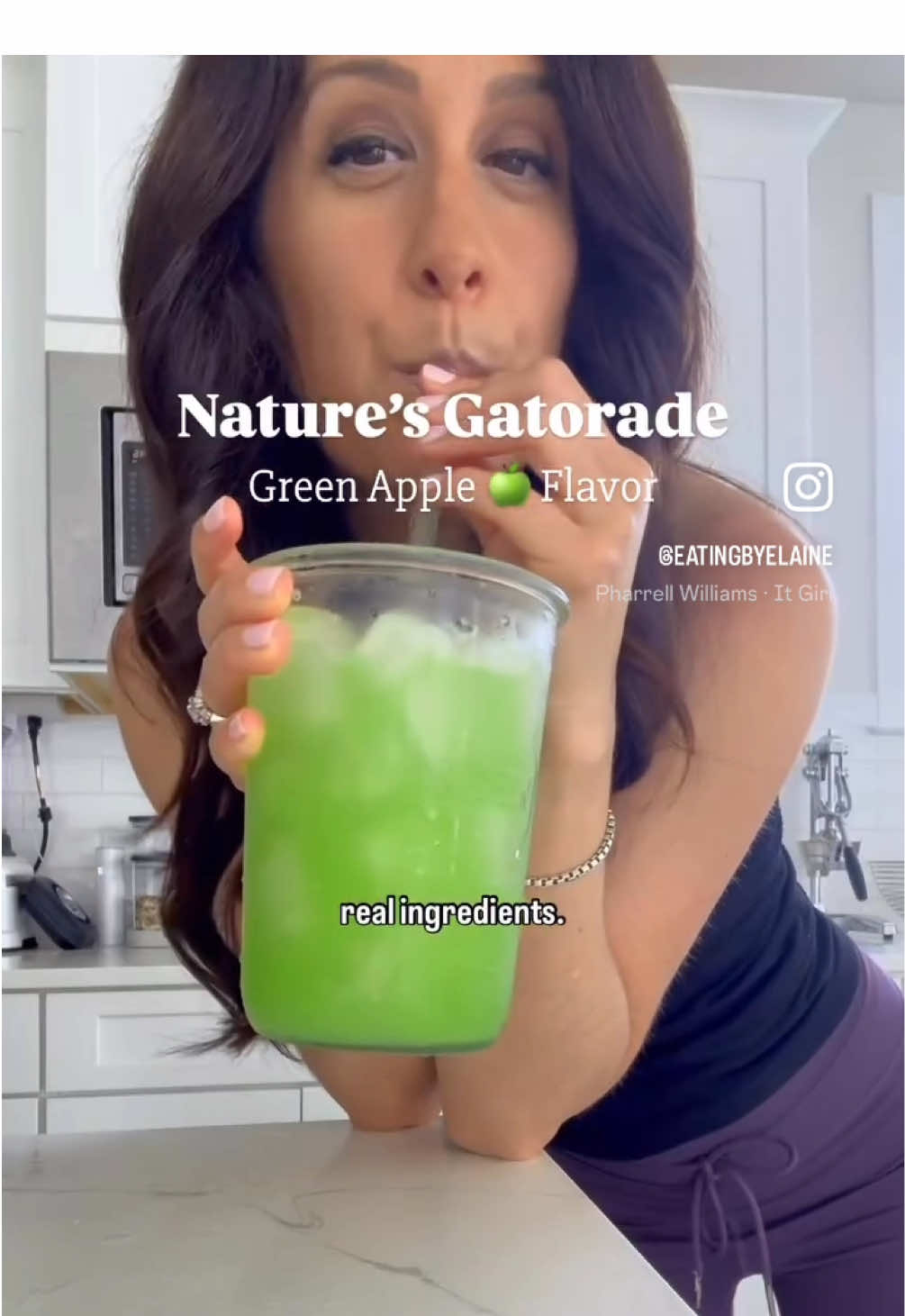 Recipe in bio ✨ this green apple flavor has been my latest hyperfixation and it’s everything I want in a drink right now - refreshing, tart, just sweet enough, and so hydrating 🍏💦 it has been giving me natural energy and I look forward to it daily. this homemade electrolyte drink (aka nature’s gatorade) is made with real, nourishing ingredients: green apple, fresh lemon juice, unsweetened coconut water, pure maple syrup, mineral-rich salt, and ice (no dyes, no refined sugar, no weird stuff 🙌). it comes together in under 2 minutes in the blender and has been giving me life lately 😅 here’s why I’m obsessed: coconut water is packed with the perfect balance of natural electrolytes like potassium, sodium, and magnesium - that combined with the extra pinch of unrefined mineral salt helps direct that hydration into your cells. 💧 electrolytes tell water where to go. so if you’re chugging fluids and still feeling tired or peeing constantly, your body might not actually be absorbing it ⚡️ this is a clean, energizing way to hydrate without any of the junk found in typical sports drinks (sorry, not sorry Gatorade 😅). the blog post has 3 other flavors if green apple isn’t your thing: wild blueberry (the most beautiful hue and a boost of antioxidants), cucumber lime (extra hydrating), and watermelon (which offers more electrolytes) 🍉🫐🥒 hydration is the ultimate underrated form of self-care. trust me - you’re gonna want this one on repeat all summer long ☀️🧊 https://www.eatingbyelaine.com/natures-gatorade-homemade-electrolyte-drink/ #naturesgatorade  #electrolytes #dyefree 