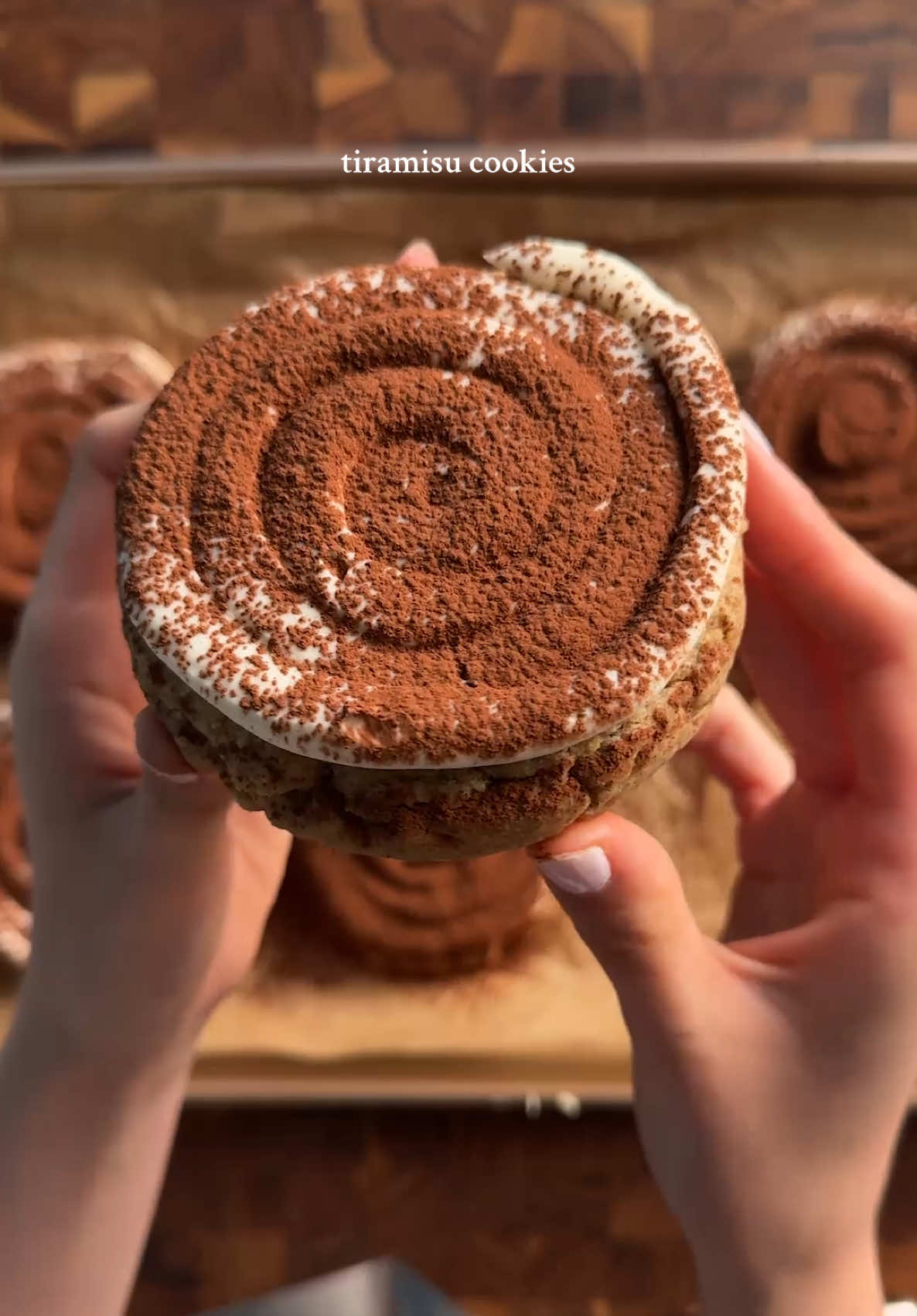 tiramisu cookies 1 1/2 cups (190g) flour 1/2 tsp (2g) baking powder 1/2 tsp (3g) baking soda 1/2 tsp (3g) salt 2 tbsp (10g) instant espresso powder 1/2 cup (113g) unsalted butter (room temp) 1/2 cup (100g) sugar 1/4 cup (50g) brown sugar 1 egg 1 tsp (4g) vanilla cream butter and sugar in bowl. add egg and vanilla and mix well.  in another bowl combine dry ingredients. add the dry ingredients to the wet and mix until combined well. scoop out and bake at 350 for 11-12 minutes.  mascarpone cream 1 cup (225g) mascarpone cheese 1/2 cup (120g) whipping cream 1/2 cup (100g) sugar 1/2 tsp (2g) vanilla mix until well combined and smooth. pipe on cooled cookies and then dust with cocoa powder! recipe inspired by teak & thyme :) #tiramisu #cookies #baking #baketok #Recipe 