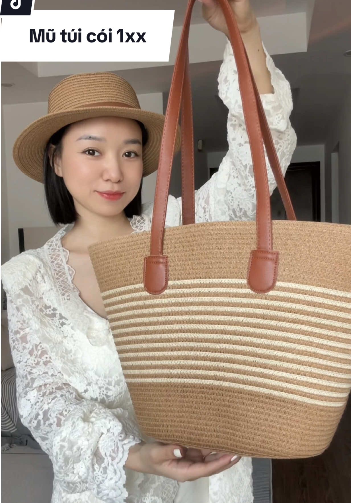Trả lời @La Rosa🧚 chưa đến 200K cho combo mũ túi cói đi biển quá là xinh và chất lượng #mucoidibien #tuicoidibien #thoitrangdibien 