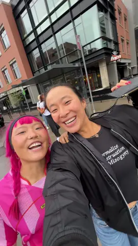 Actually wild that our marathon was one week ago, and we have a race tomorrow. But we are feeling READY!! Us with my (apparent) doppleganger @justine 🤣✨👯‍♀️ @Ameya Okamoto 