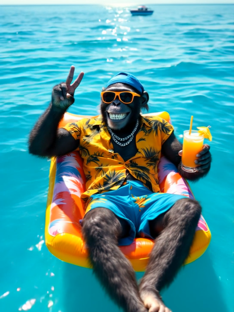 Living the best life ☀️✌️ #fouryou #ai #monkey #bobmarley #sun #Summer #vibes #animalsoftiktok #chill #tropical 