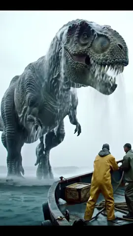 Rekaman nyata! T-Rex raksasa muncul dari laut dan naik ke kapal nelayan. Bukan CGI — ini gerakan asli, para nelayan panik berusaha menahannya. Apa ini makhluk prasejarah yang bangkit? #fyp #realfootage #dinoattack  #viralvideo #creaturefeature  #monsteratsea #trex  #horrorcore #oceanmystery  #creaturefeature 