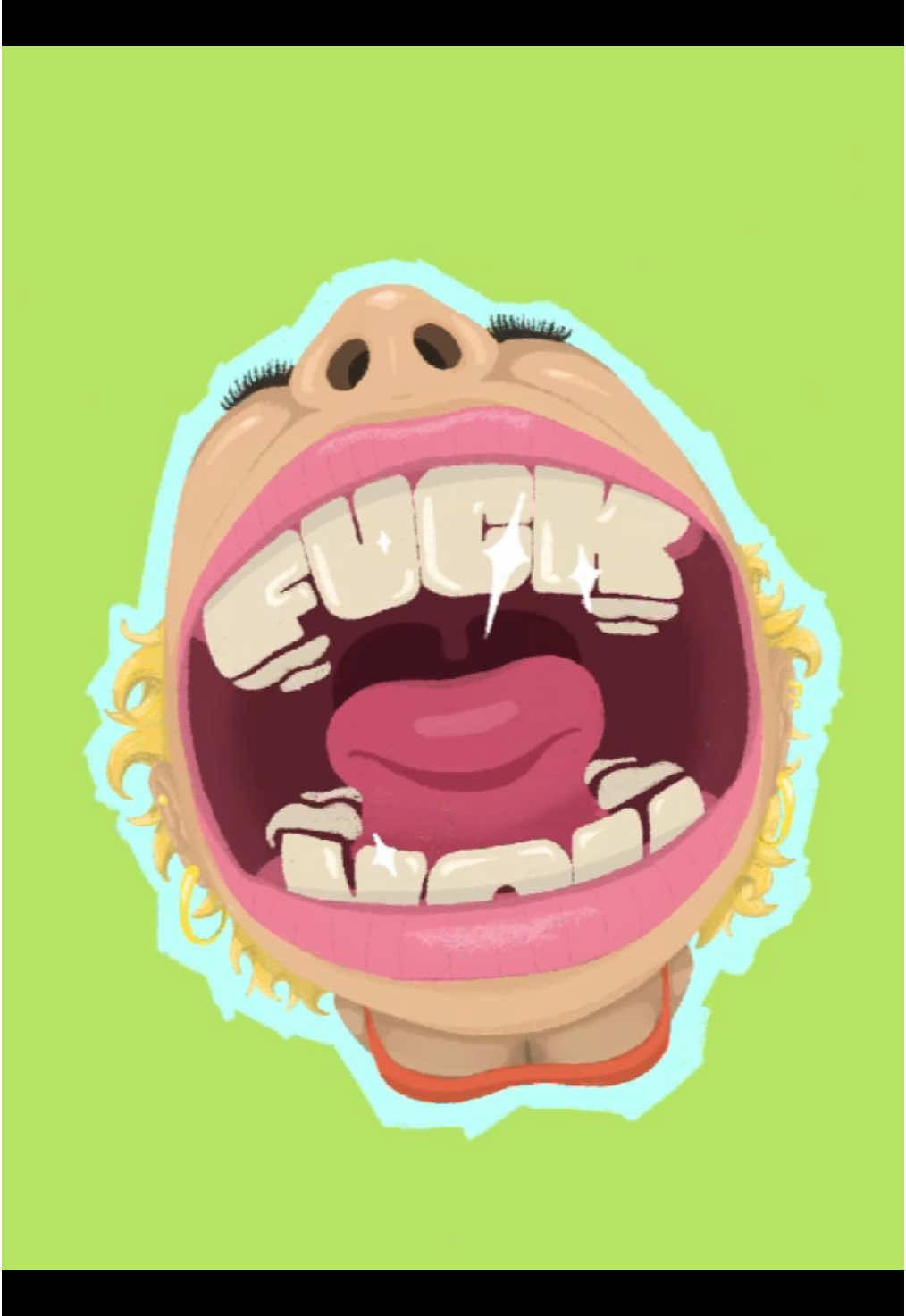 Process of my potty mouthed illustration - check it out on insta: @juliartcrossan #illustration #portrait #character #procreate #fisheye #graphic #teeth #drawing #art