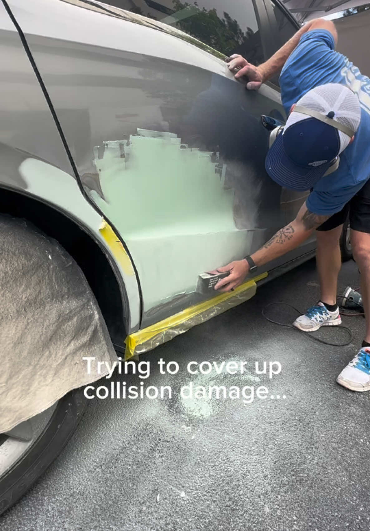 Trying to fix collision damage… #carpaint #autobodyrepair #paintjob #custompaint #bodyshop #satisfying #transformation #mobilepainting 