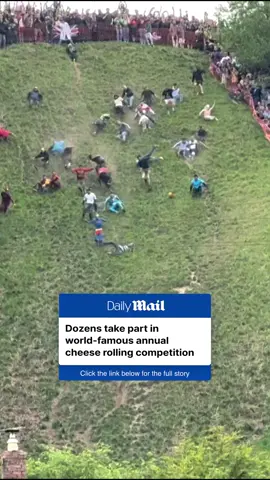 Daredevils hurled themselves down a 200-yard hill in Gloucestershire for the iconic Cheese Rolling contest — with a 7lb Double Gloucester wheel reaching speeds of 70mph. Click the link in bio to see the wild pics and find out who came out on top (and who tumbled the hardest). 🧀💥  🎥SWNS #Cheese #uk #news #glouchester #cheesetok #british 
