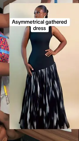 How to cut and sew an asymmetrical gathered gown.full tutorial on my YouTube channel, Click the link in my bio. #creatorsearchinsights #goviral #dress #fyp #tutorial 