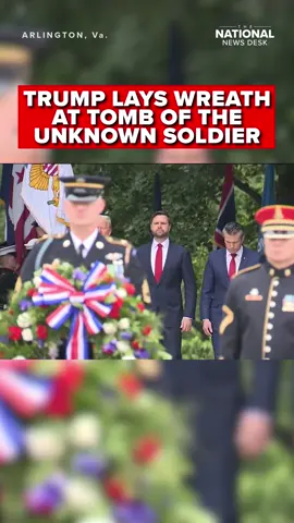 President Donald Trump laid a wreath at the Tomb of the Unknown Soldier to mark Memorial Day. Trump was joined by Vice President JD Vance and Defense Secretary Pete Hegseth at the tomb in Arlington National Cemetery. Link in bio to watch Trump's full speech. #memorialday #trump #jdvance #petehegseth #tomboftheunknownsolider