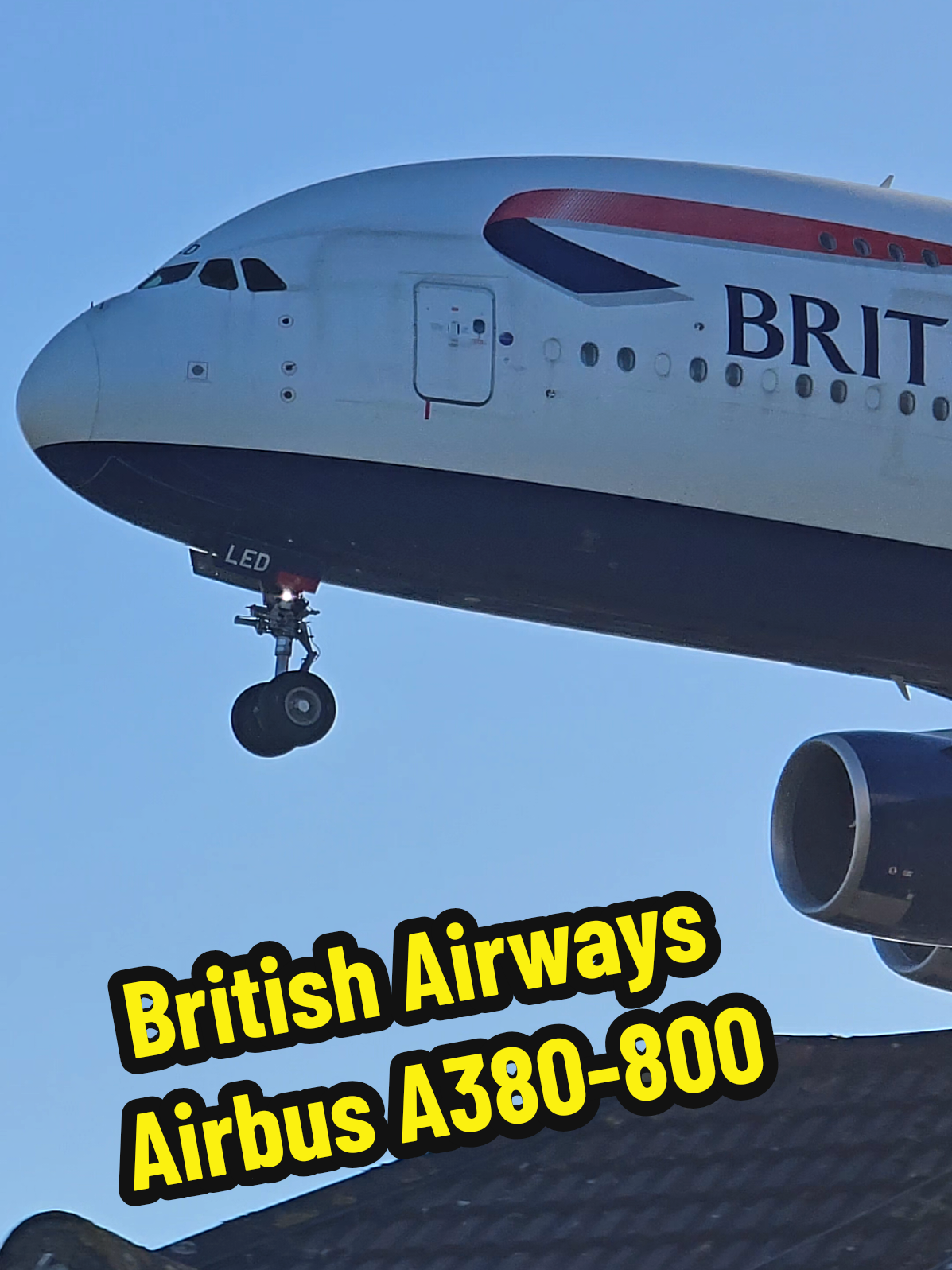 British Airways A380 flying over the roof 😮✈️ #airbusa380 #airbus #aviation #britishairways #airport #heathrow #airplane 