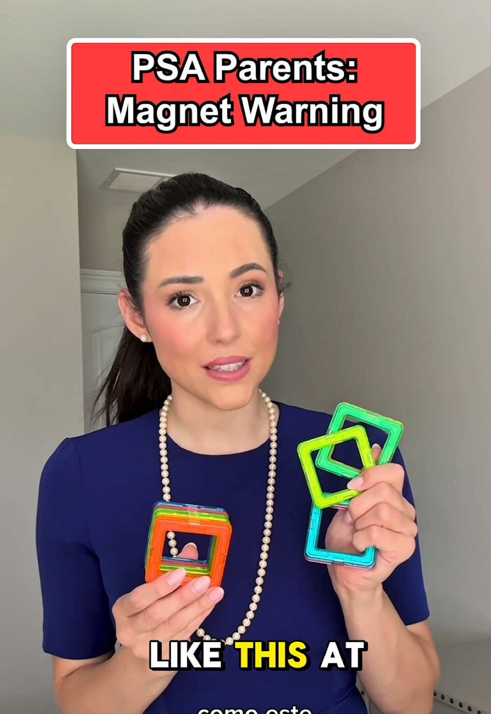 ⚠️ Parents—check your kids’ magnetic toys. One of mine broke and a tiny magnet came loose. These can be really dangerous if swallowed. I got lucky.  Most of the warnings about these in the news are related to the loose magnets or the knock-off brands and while I don’t know the brand of this tile because it was a gift, I do have the magnatiles and their website also says to supervise play and check regularly for broken pieces.   I know it’s hard to avoid toys like this, especially when kids love to build with them but at minimum, reduce the risks by supervising play and checking for broken pieces. Also if you have any childcare who will be playing with magnets, make sure they know what to look out for as well.   _____________________________  ESPANOL:   Padres: revisen los juguetes magnéticos de sus hijos. Uno de los nuestros se rompió y se soltó un pequeño imán. Estos pueden ser muy peligrosos si se ingieren. Tuve suerte.  La mayoría de las advertencias en las noticias están relacionadas con imanes sueltos o marcas imitadoras. Aunque no sé la marca de este juguete porque fue un regalo, también tengo piezas de Magnatiles , y en su sitio web dicen que se debe supervisar el juego y revisar regularmente si hay piezas rotas.  Sé que es difícil evitar este tipo de juguetes, especialmente cuando a los niños les encanta construir con ellos, pero como mínimo, reduzcan los riesgos supervisando el juego y revisando que no haya piezas rotas. Y si tienen cuidadores que juegan con los niños usando estos juguetes, asegúrense de que ellos también sepan qué deben vigilar.   #ToySafety #ParentTips #safetytips #childsafety #ParentingWarning #JuguetesSeguros #SeguridadInfantil #PeligroImanes #SafetyTips #MomLife #ParentingHack #Magnets #ParentAlert 