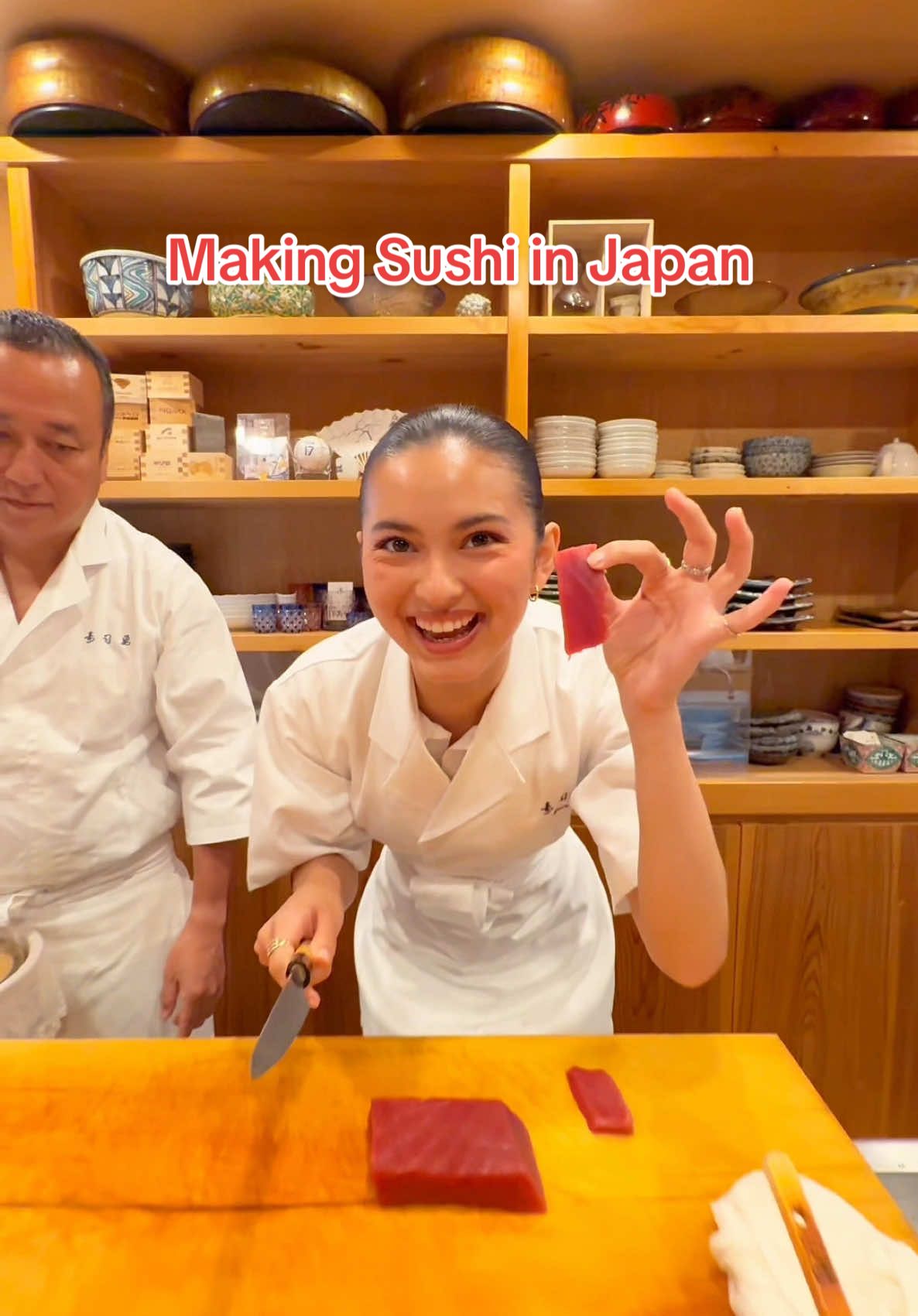 Learning how to make sushi for my first time in Japan🇯🇵🍣🍱🥢✨✨✨✨ #tokyo #japan #sushi #japanese #japaneseculture #sushimaking #creatorsearchinsights 