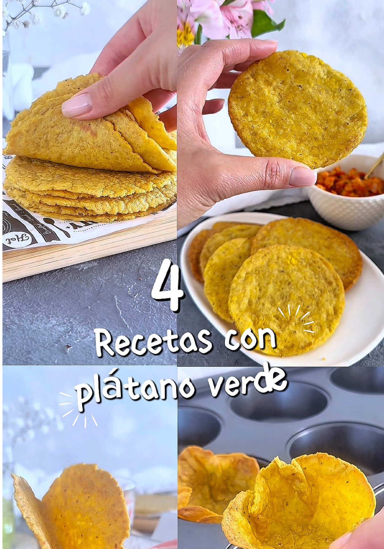 ¡Una sola masa y 4 ideas deliciosas con plátano verde! Así es… cociné plátano verde, lo majé con un toque de sal y ghee y mira todo lo que salió de esta maravilla:  ✨Tortillas suaves 🌮 Tortillas crocantes para tacos  ⭐Canastitas de plátano verde  ✨Tostadas crocantes  (¡una delicia!) Todo SIN gluten, fácil, nutritivo y perfecto para grandes y chicos. ¡Guarda esta idea para tu próxima comida creativa y etiqueta a quien NECESITA probar esto! Ingredientes para la masa: ☀️3 plátanos verdes  ☀️3 cucharadas de ghee o mantequilla derretida  ☀️1/3-1/2 de taza de agua tibia ( de la cocción del verde) ☀️Sal al gusto  Preparación: ☀️Cocinamos los plátanos verdes con un poquito de sal. ☀️Sacamos los plátanos del agua y los colocamos en un recipiente ☀️ Añadimos la mantequilla y un poquito del agua de cocción y los majamos muy bien hasta lograr una masita lisa y suave. El agua la añadimos poco a poco hasta lograr una masita suave. ( Este proceso también lo puedes acelerar con un procesador de alimentos) #PlátanoPower #RecetasCreativas #SinGluten #HealthyAndTasty #CocinaFácil #CocinaConAmor #HealthyCooking #tortillasplatanoverde #tortillassingluten #tostadasdeplatanos 