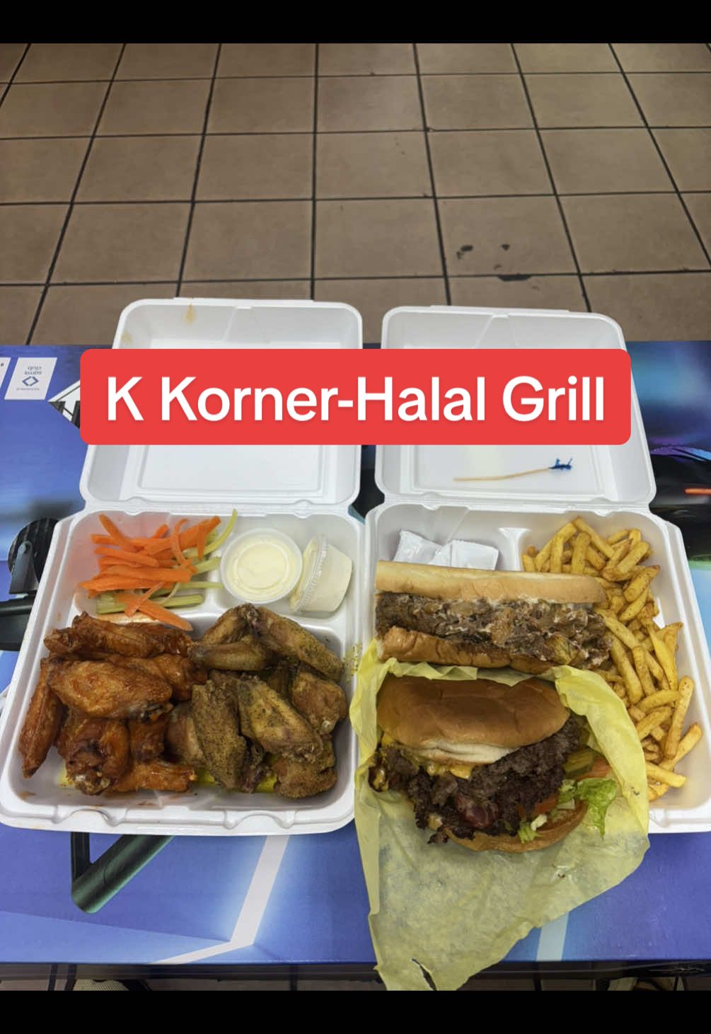 Went to this hole in the wall restaurant run by this kind family @K Halal Grill in Arlington, Tx.🇵🇸 #pov #solo #Vlog #dayinmylife #halal #cheeseburger #burger #phillycheesesteak #wings #fyp 