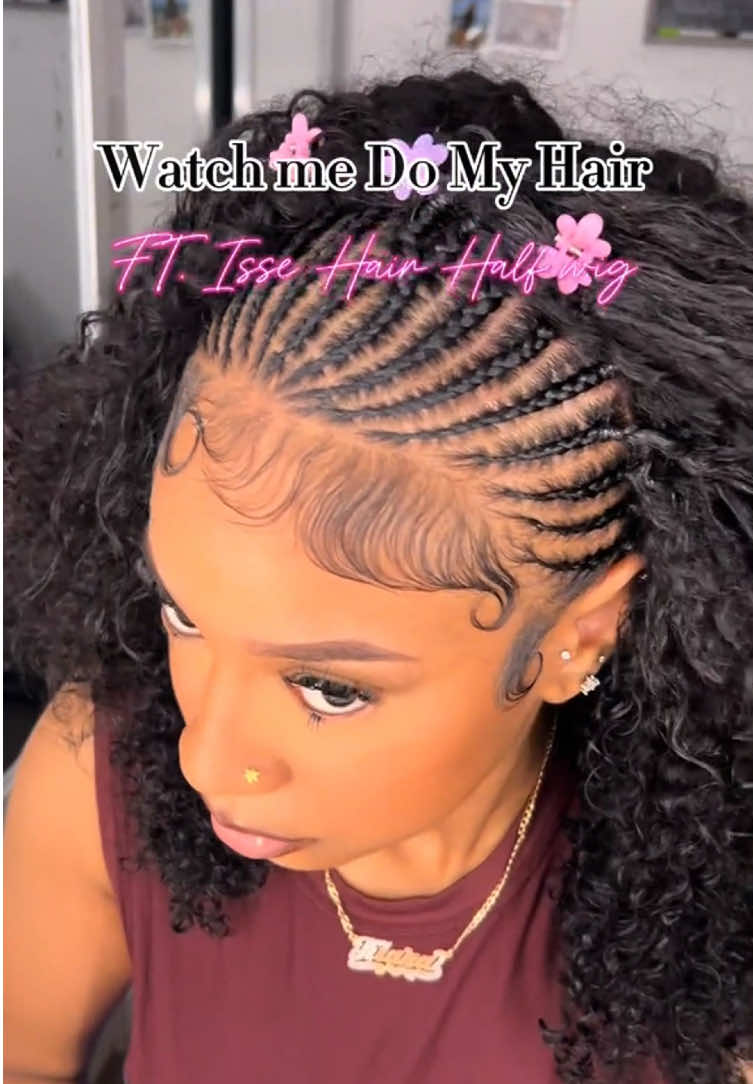 At this point THIS IS MY HAIR 😍😍😍🤌🏽the blend is Insane!! @passionfruitbby  Kinky curly 18” Wear Go Half Wig 250% Density  #iseehairbeauty #iseeweargowig #iseehalfwig #gluelesswig #braids #braidedhair #summerhair #kinkycurly 