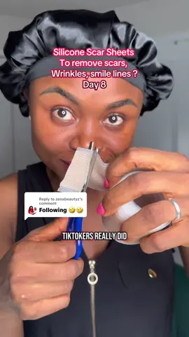 Replying to @zenabeautyz silicone scar sheets to remove wrinkles, and scars ? This is day8 of experiencing using silicone scar tape to remove smiles lines. #siliconescarsheets #siliconetapeforscars #siliconescartape #siliconescartapeforwrinkles 