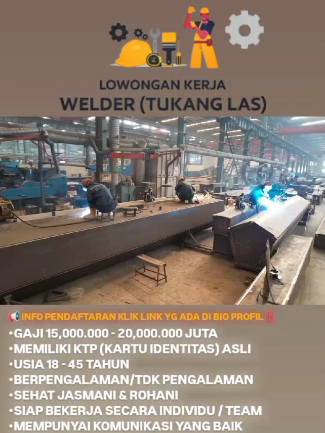 📢DAFTAR MELALUI LINK WEBSITE YG ADA DI BIO PROFIL KAMI TDK ADA PUNGUTAN BIAYA APAPUN‼️ #welder #tukanglas #welderslife #welderindonesia🇮🇩 #loker2025 #smaw #fyppppppppppppppppppppppp #fyp #fypage #4u #xybca #welding 