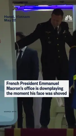 French President Macron's office has played down the moment his wife, Brigitte #Macron, appeared to shove him in the face in #Vietnam at the start of the couple's Southeast Asia tour.