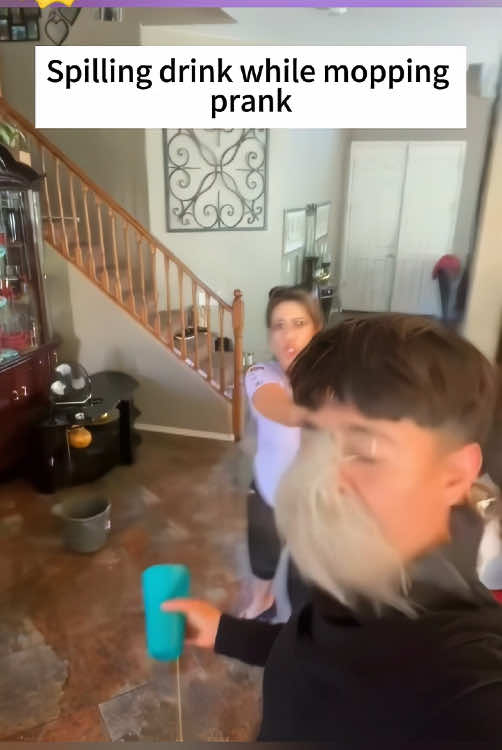 Spilling drink while mopping prank #scarecam #fail #jumpscare #scared #foryou #fyp #funny #funnyvideos #hahaha 