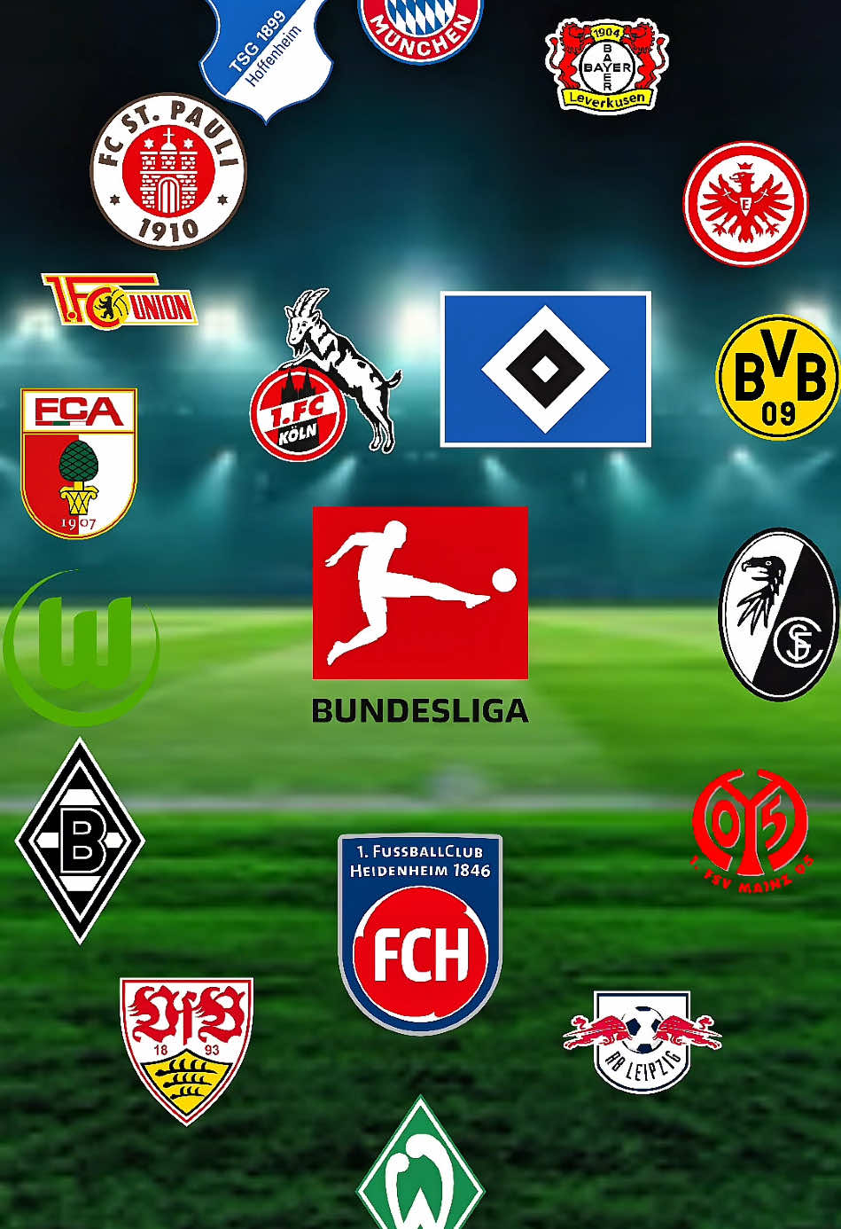 Introducing, the official 18 clubs for the 2025/2026 Bundesliga season  #bayernmunich #b04 #bvb #eintrachtfrankfurt #scfreiburg #mainz05 #rbleipzig #werderbremen #vfb #borussia #vflwolfsburg #augsburg #unionberlin #stpauli #hoffenheim #heidenheim #hsv #fcköln 