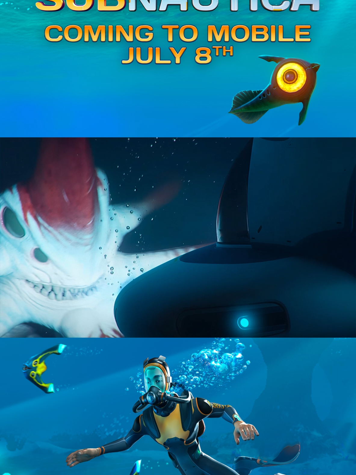 On July 8th, you’ll be able to carry the entire ocean in your pocket 🌊 Subnautica is coming to iOS and Android! Pre-order and pre-register today 📱 #Subnautica #VideoGame #VideoGames #SurvivalGame #OpenWorld 