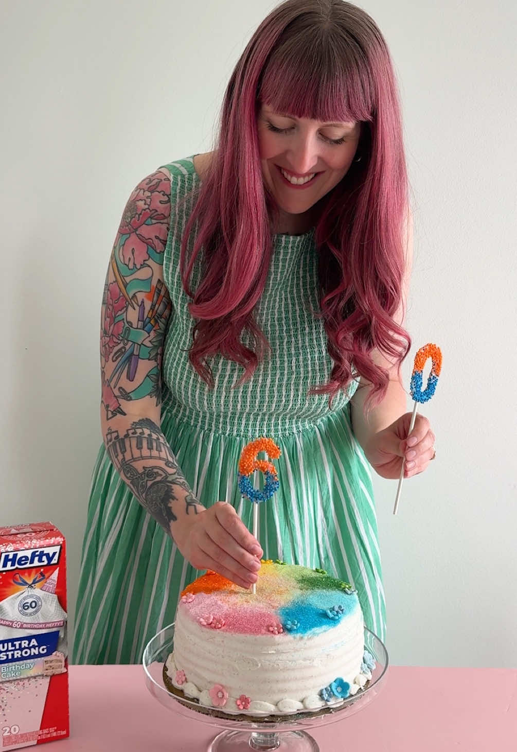 Let’s celebrate @HeftyBrands 60th birthday with a grocery store cake makeover! All you need are sprinkles in rainbow order and limited-edition Hefty® Ultra Strong™ Trash Bags with birthday cake scent for clean up! Grab a box for only 60 cents while supplies last! #ad #heftypartner 