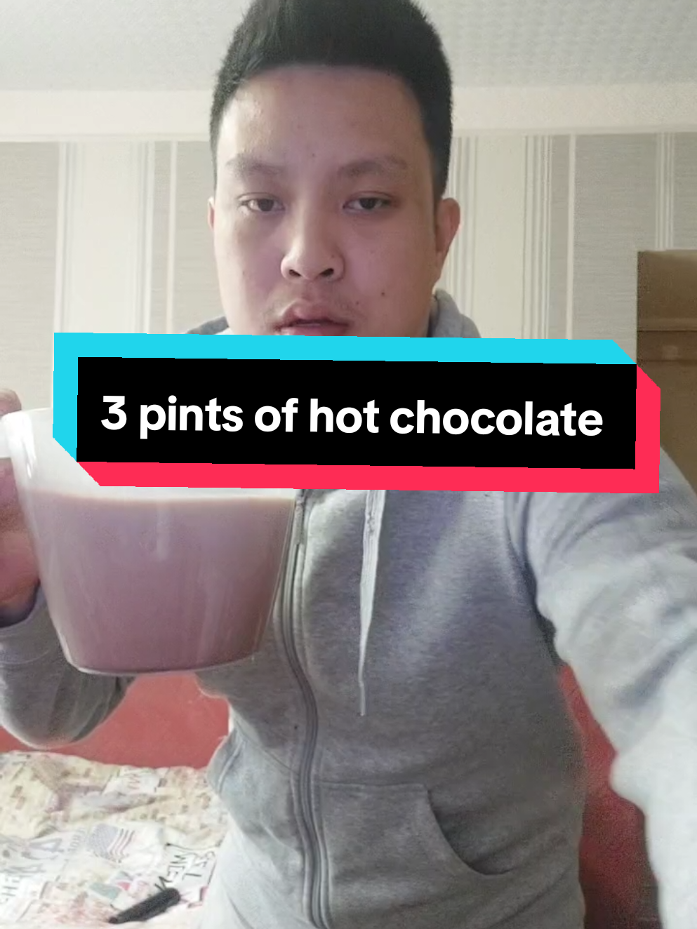 Downing 3 pints of hot chocolate #fyp #challenge #sick #hotchocolate #chocolate 