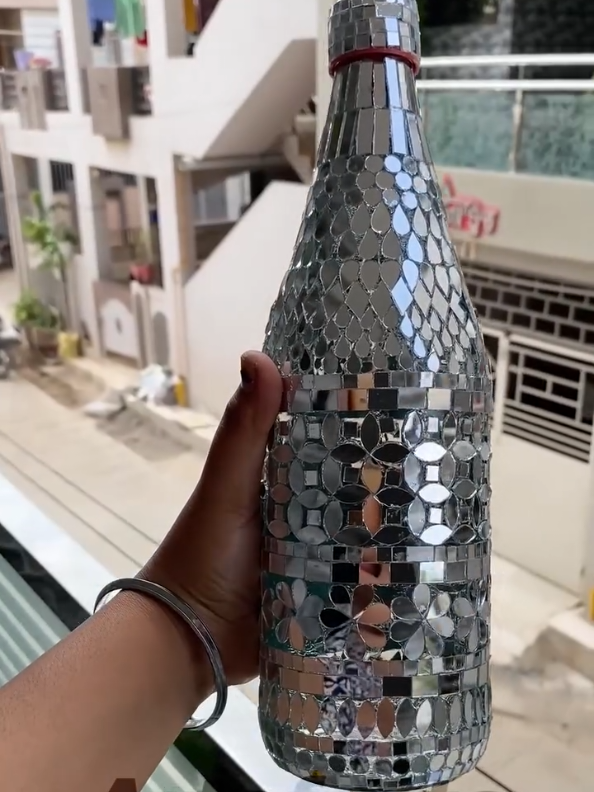 Mirror mosaic art on glass bottle #handmade #creative #art