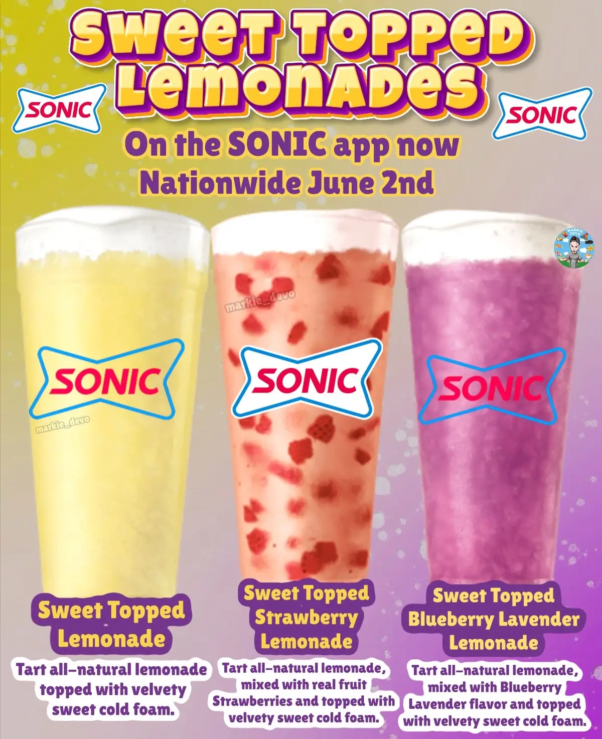 I told y’all we’re just getting started with the summer beverages.🥤  SONIC drops Sweet Topped Lemonades in three flavors. -Sweet Topped Lemonade:: Tart all-natural lemonade topped with velvety sweet cold foam. -Sweet Topped Strawberry Lemonade:: Tart all-natural lemonade, mixed with real fruit Strawberries and topped with velvety sweet cold foam. -Sweet Topped Blueberry Lavender Lemonade:: Tart all-natural lemonade, mixed with Blueberry Lavender flavor and topped with velvety sweet cold foam. 📲Get these beverages now on the SONIC app.  📍Drops nationwide at SONIC locations on June 2nd. (News/Image::SONIC) Will you try these👇🏻 #sonic #sonicsweettoppedlemonadss #lemonades #summer2025 #FoodTok #foodtiktok #beverages #beveragetok #noms #yum #mmm #teamchubster #breakingchubbylittlenews 