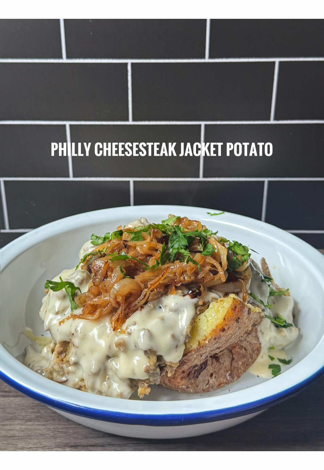Philly Cheesesteak Jacket Potato 🥩🧄🧀🥔 Had to redo this Philly Cheesesteak Jacket Potato! The first version had green peppers—apparently not authentic 😅 So here’s the classic way, no peppers, just juicy steak and all the cheesy goodness. Fingers crossed this one nails it! Ingredients 	•	1 large baking potato 	•	Thinly sliced sirloin steak (freeze first to slice easily) 	•	1 onion, thinly sliced 	•	2 garlic cloves, minced 	•	4 slices Gouda cheese (for melting into steak) 	•	Mozzarella (for topping) 	•	Optional: 1 tbsp creamy cheese mix (mozzarella, Gouda, butter, milk & flour) 	•	Butter, milk, flour 	•	Olive oil, salt, pepper 	•	Steak seasoning: garlic powder, adobo, optional MSG 	•	Worcestershire sauce (add before cheese) 	•	Crispy onions & parsley (for topping) Steps 	1.	Cook Steak 	•	Season steak with garlic powder, adobo, and optional MSG. 	•	Cook in butter until done. 	•	Add Worcestershire sauce, then melt Gouda into the steak. Set aside. 	2.	Caramelise Onions 	•	Cook onions slowly in butter until soft and golden. Season with salt and pepper. 	3.	Make Cheese Sauce 	•	Melt butter, stir in flour. 	•	Slowly add milk, whisking until smooth. 	•	Stir in mozzarella and optional creamy cheese mix until melted. 	4.	Bake Potato 	•	Pierce potato, wrap in paper towel, microwave 6 mins. 	•	Rub with oil and salt, wrap in foil, air-fry at 200°C (400°F) for 45 mins. 	•	Unwrap and air-fry 10 more mins to crisp. 	5.	Assemble 	•	Cut open potato and mash inside with garlic butter, salt, and pepper. 	•	Add steak, cheese sauce, caramelised onions. 	•	Top with mozzarella, crispy onions, and parsley. #foryoupagе #jacketpotato #spud #potato #phillycheesesteak 