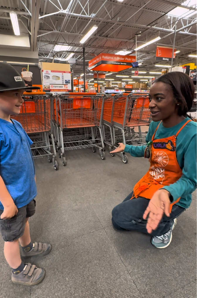 Kingston visits @Muva&&HerGuys💙, his favorite @The Home Depot employee! #tools#paint#screws#brush#sandpaper#lacquer#drill#bit