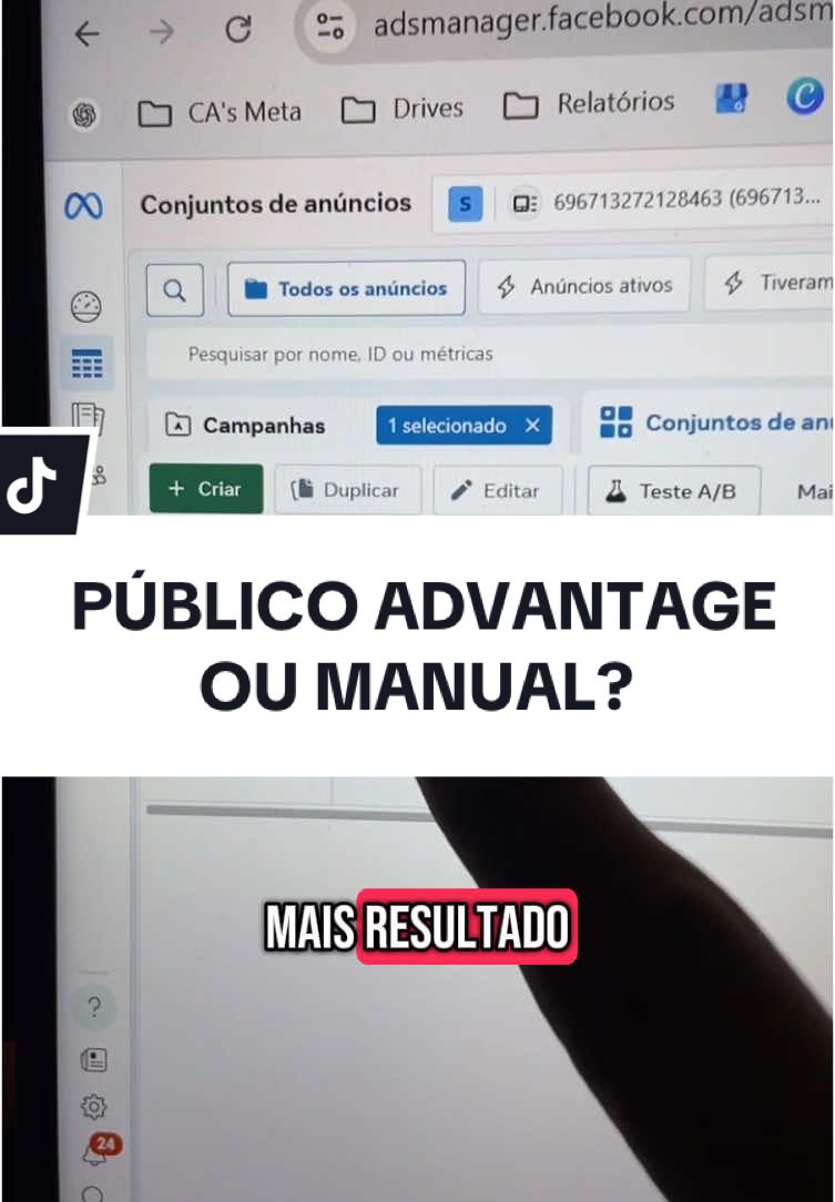 Testando o público Advantage da Meta para ver se ele ou um público manual tem melhores resultados nos anúncios. #trafegopago #vendasonline #metaads 