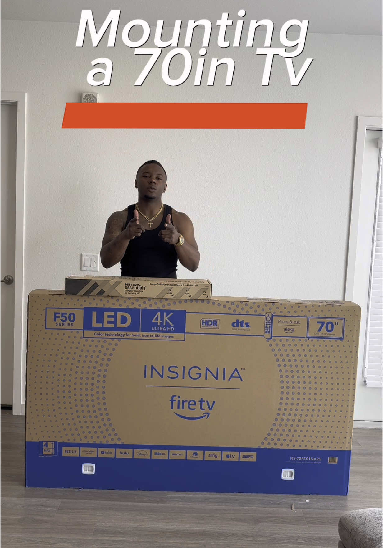TV mounting day! My 70in beast is going up on the wall👏🏾 #tvinstallation #fyp #tvmounting #DIY #diyproject 