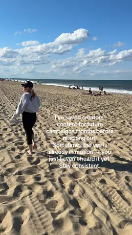 A lot happens behind the scenes before a brand reaches out. I’ve had creators saved for months before they ever knew. Keep going. #creatoradvice #influencermarketing #microinfluencer #ugcstrategy #prpackages #contentcreator 
