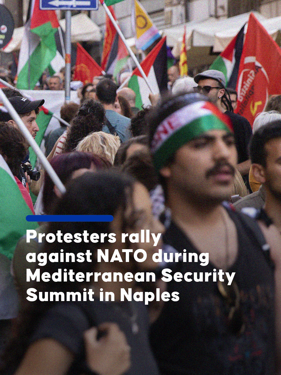 Protesters waved Palestinian flags during a demonstration against NATO at the 'Security of the Mediterranean' summit in Naples, Italy #anadoluagency #anadolu