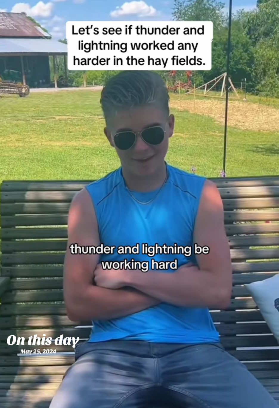#onthisday This was the first time Georgia had been in the hay fields with the herd. I can’t believe a year has done gone by.#farmfamily #hayfields#thunder#lightning#farmboy#countryboy#keeper