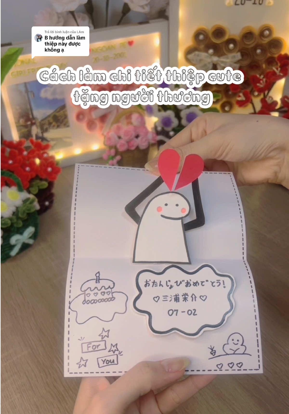 Trả lời @LAm Chị gửi mọi người cách làm chi tiết thiệp. Ai không hiểu bước nào thì cứ để lại cmt nha.#thuhandmade #quatang #nhậtbản #daiso #japan #thiephandmade #thiepthucong.