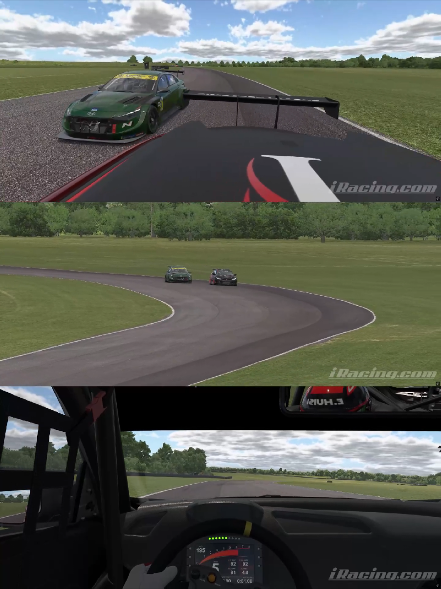 Empezamos otra nueva semana en #iracing ... Peleando por el podio en la primer carrera que corro en el circuito de #Thruxton  Este si que es un típico circuito #tcr Y Obviamente,  nos sentimos muy cómodos.  #clip #triptico #iracing #tcr #race #carrera 