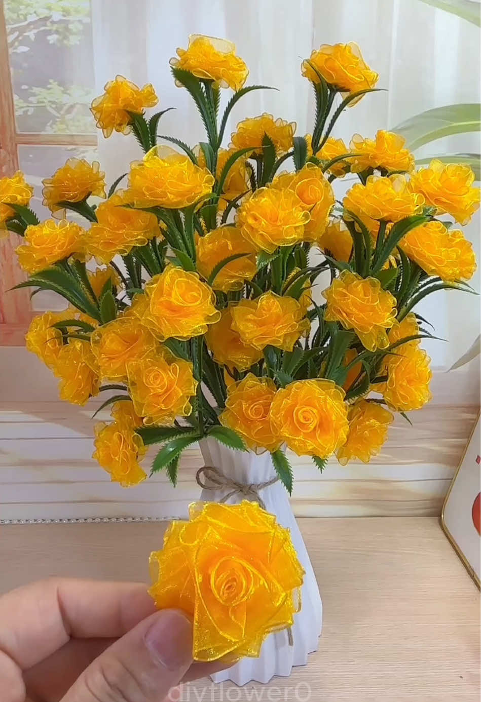 A single ribbon turned into a luxury-looking flower#flowers #diyflowers #Handmade #DIY #handmadeflower #paperflowers #handwork #flowerlover #handicraft #creativecrafts 