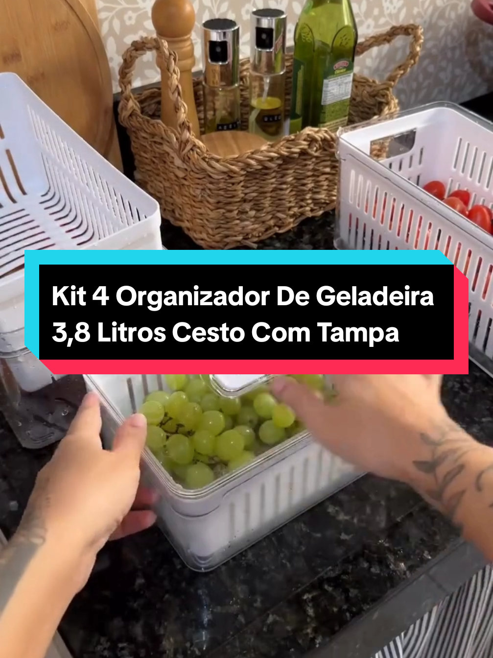Kit 4 Organizador De Geladeira 3,8 Litros Cesto Com Tampa Multiuso Alimentos Verduras Vegetais GARANTA O SEU AGORA #tiktokshopchegou #tiktokshop #achadinhos 